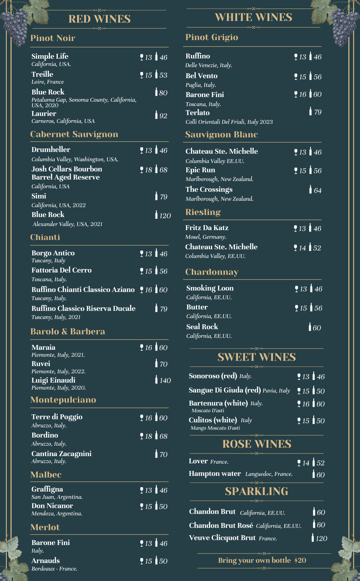 VINOS-MENU CASA PASTA